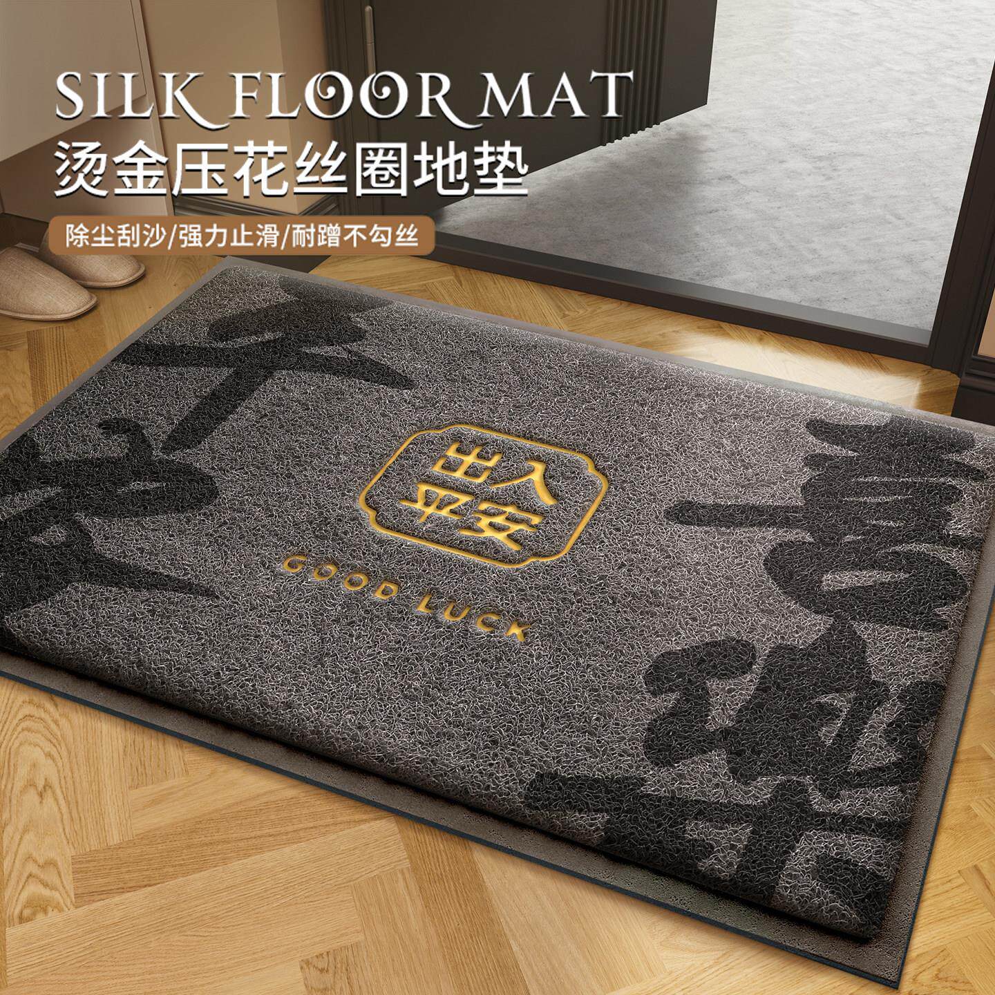 入户门地垫高级感防滑丝圈进门门口玄关脚垫黑色门垫室外蹭脚垫子