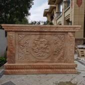 石雕影壁屏风墙汉白式 玉九龙照壁浮雕花景岗岩背庭院中玄关屏风装