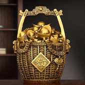 黄铜一桶金摆件大号铜财源滚滚聚宝盆存储罐客厅电视柜桌面装 饰品