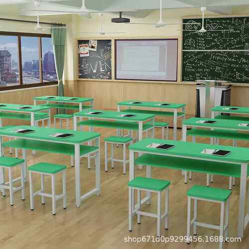 双课桌椅彩色培训桌 辅导班学习桌层人双书桌组合 美术桌中小学生