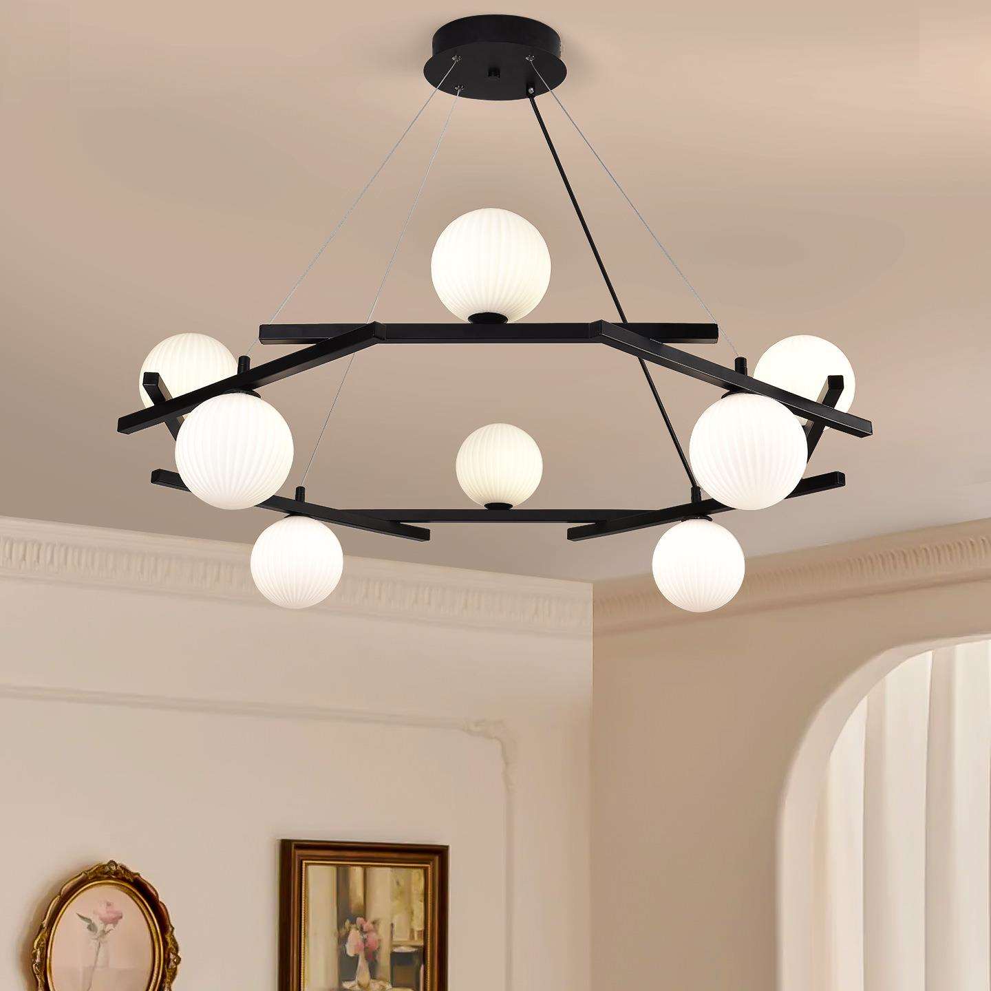 客厅吊灯意式极简艺术创意圆环黑色大气灯高级感玻璃魔豆大厅吊灯
