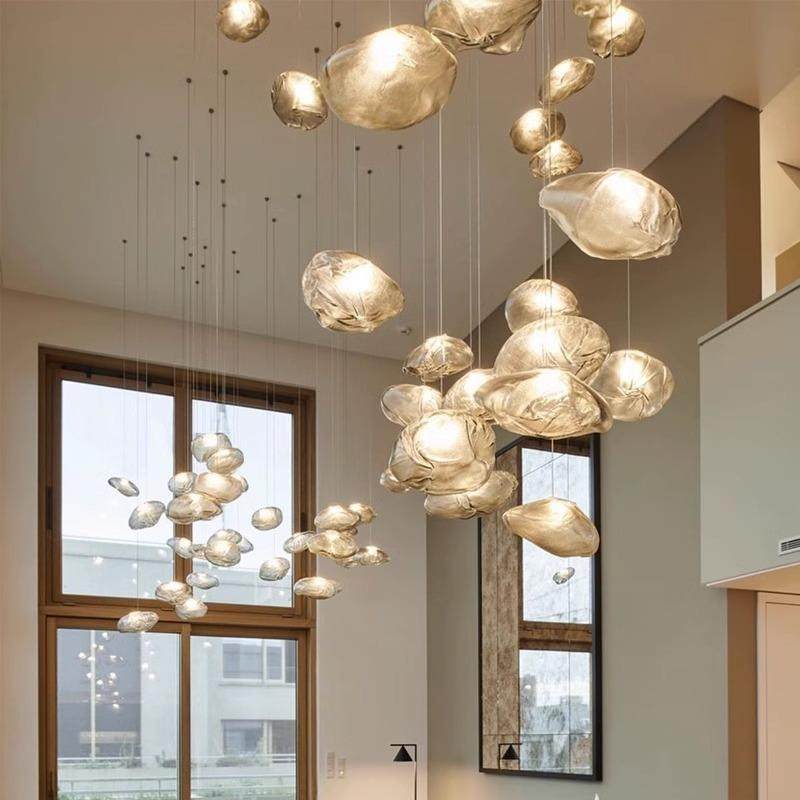 设计师云朵玻璃吊灯餐厅奶茶服装店复式楼客厅售楼部楼梯长线吊灯