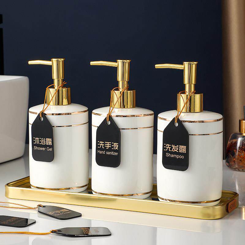 轻奢陶瓷洗手液瓶浴室按压式分装瓶创意北欧酒店会所皂液器空瓶子
