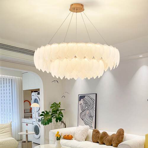 跨境法式客厅吊灯灯简约大气餐厅主卧室灯奶油风灯具银杏叶灯