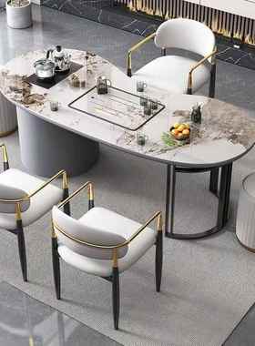 现代简约室岩茶台烧水板壶一体轻奢家用茶办公泡桌椅组ESV合阳台