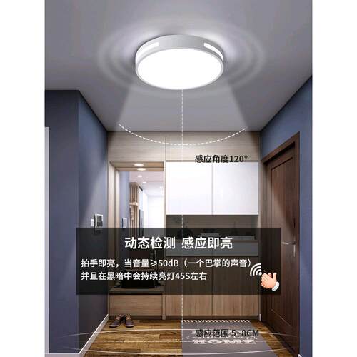 led感应人体红外线声控光控雷达家用楼道过道走廊楼梯车库吸顶灯