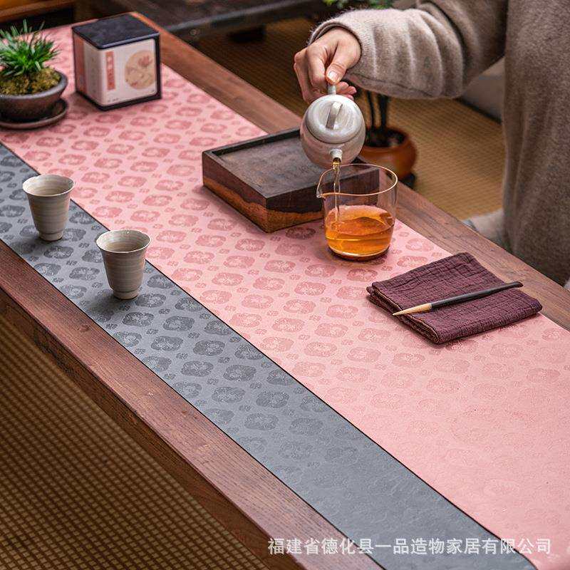 新中式海棠织锦茶席套装禅意高端轻奢布艺桌旗茶桌布茶垫茶道配件