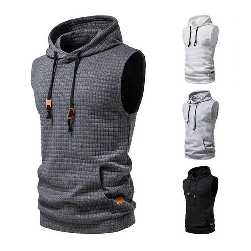 Men's sweatshirt, sweatshirt, sleeveless knit hoodie,