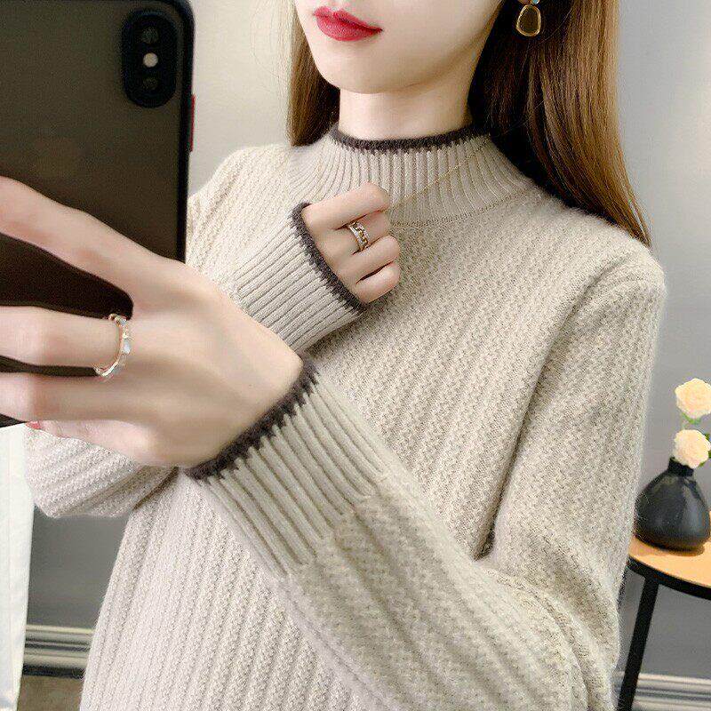 半高领毛衣女2025年秋冬加厚修身外穿慵懒风套头宽松针织打底衫女