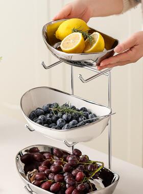 轻奢陶瓷果盘家用多层水果果盘高颜DH-8563值盘电镀工艺元干宝糖