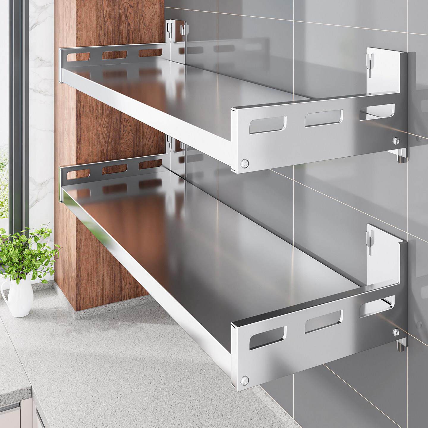 304不锈钢厨房调味品置物架壁挂式多功能免打孔上墙微波炉收纳架