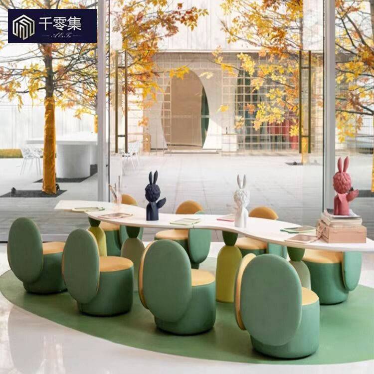 售楼处儿童桌椅培训学堂早教中心宝宝学习阅读桌游乐园实木手工桌