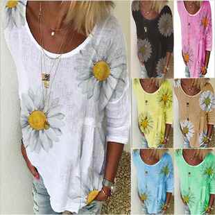 quarter sleeve Chrysanthemum for seven shirt women print