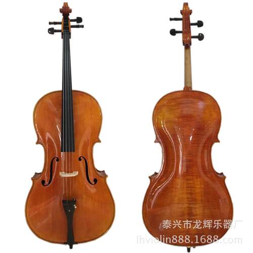 实木面板大提琴金黄色虎纹花纹手工大提琴Cello