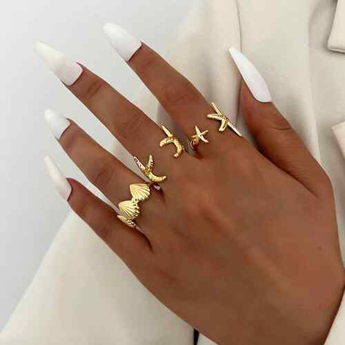 3-piece ring set跨境欧美新款沙滩风休闲 海星贝壳开 口戒指3件