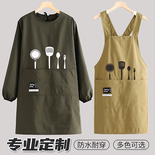 防泼水长袖 新款 围裙家用厨房做饭罩衣定制印字餐饮专用工作服围腰