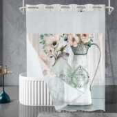 大浴室环碎花打孔数码 来小防图水浴帘免 帘印花双层定制套装