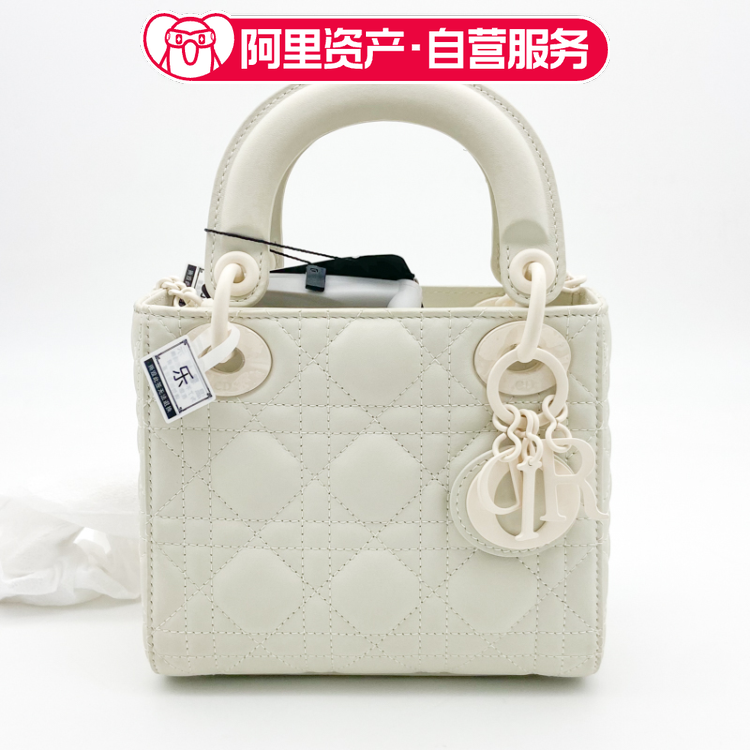 全新DIOR迪奥lady戴妃三格磨砂白牛皮单肩斜跨手提女包