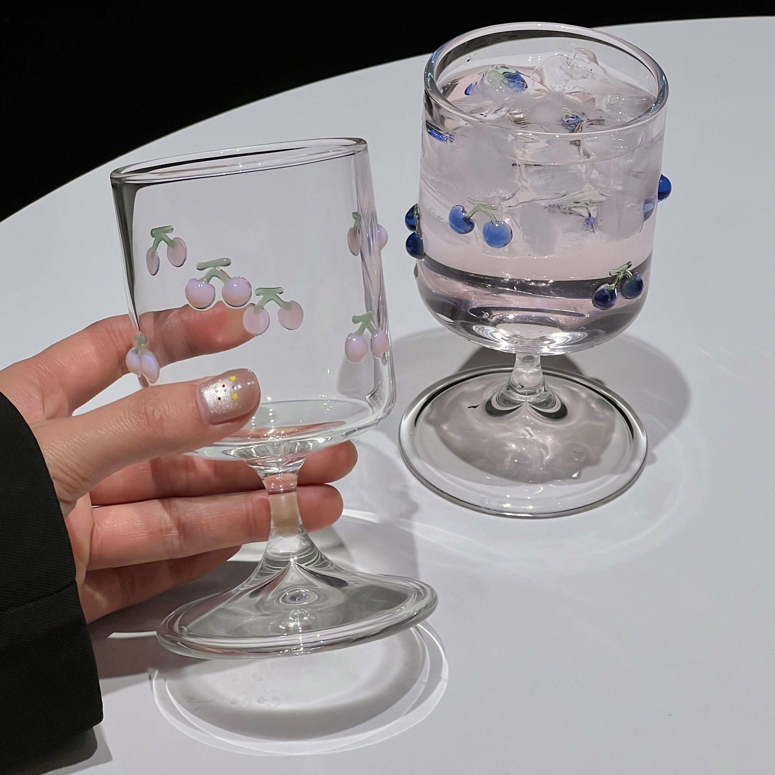 樱桃高脚杯家用女士高颜值轻奢氛围果酒杯原创耐高温红酒杯饮料杯