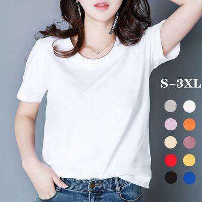 White short sleeved t-shirt women's base top round neck