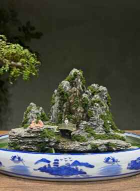 新款流中式复古古风格玉泉假山桌面茶桌博架庭院微景观摆水造景件