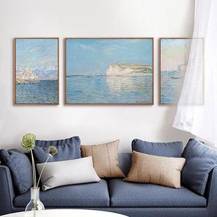 莫奈客厅三联画现代简约组合画北欧风沙发背景墙面挂画印象派油画