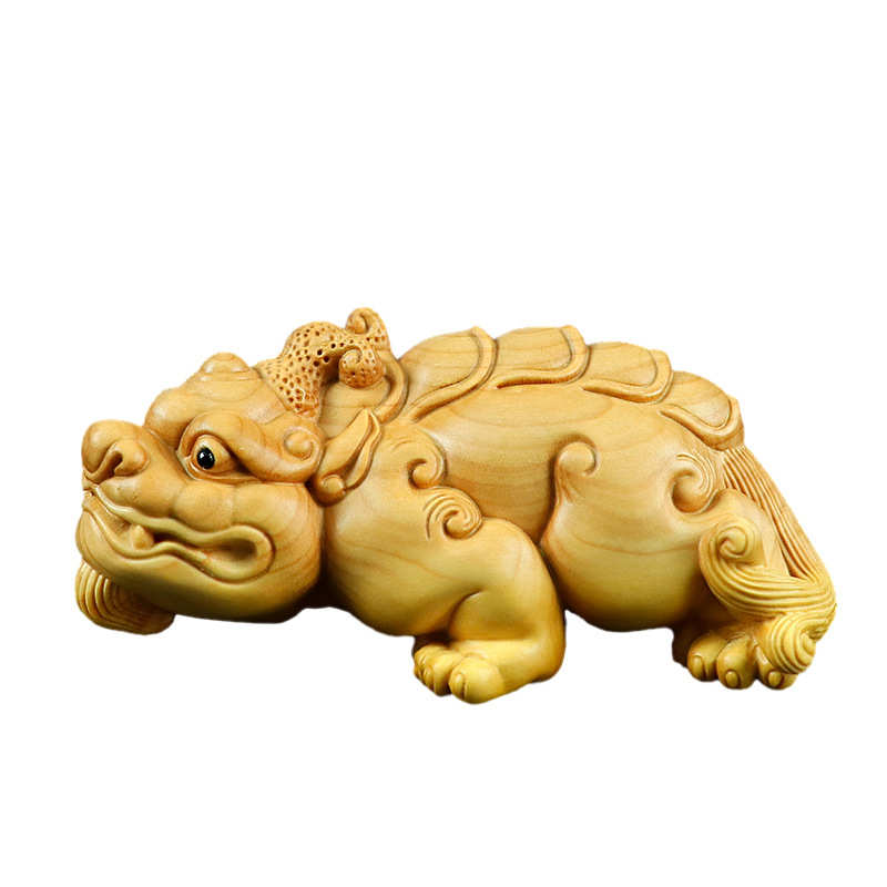 黄杨木雕刻工艺品中式文玩男手把件饰品动物木质雕刻独角貔貅摆件