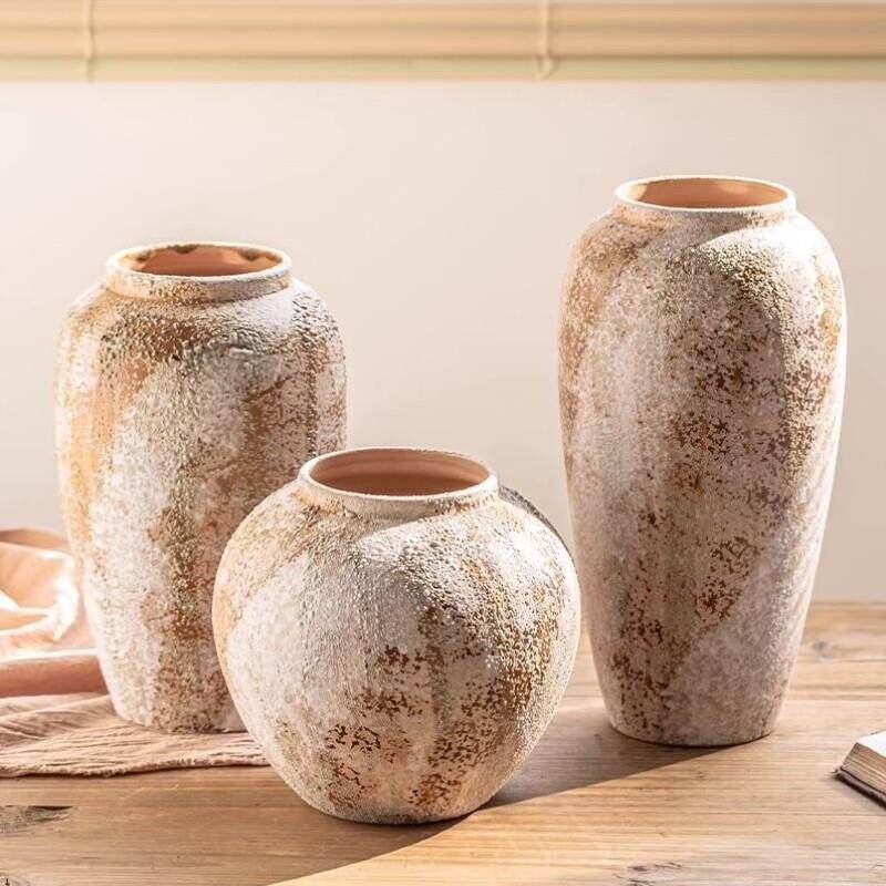 陶瓷大口径花瓶景德镇新中式侘寂风装饰品斑驳老旧粗陶罐玄关电视