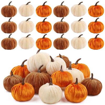 9Pcs Velvet Artificial Pumpkin Ornaments Halloween Party