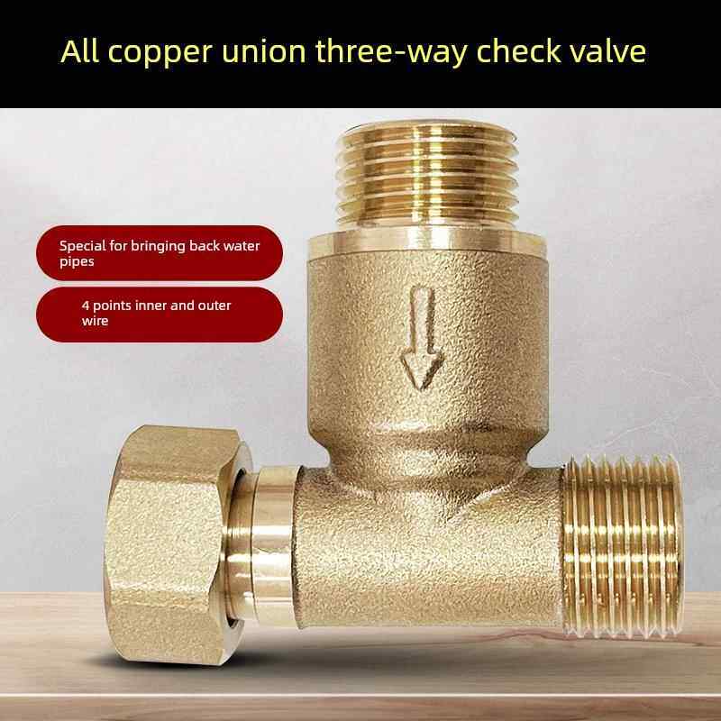 全铜三通循环单向阀家用燃气热水器加厚4点冷热水回流止回阀