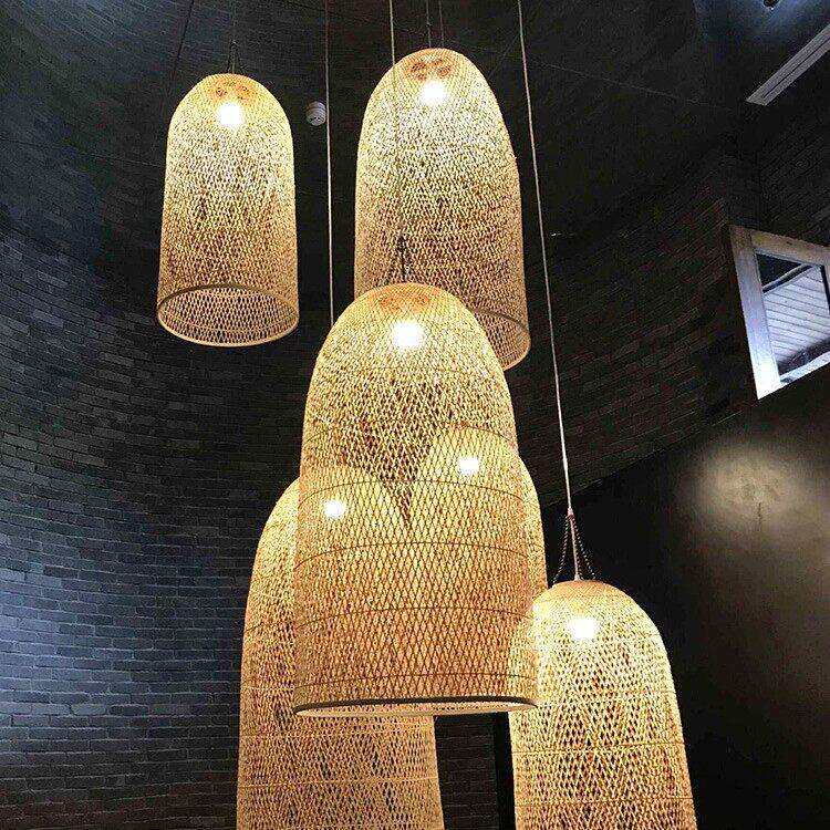 禅意竹编吊灯竹灯新中式灯笼酒店茶楼梯饭店日式藤艺编织灯罩灯具