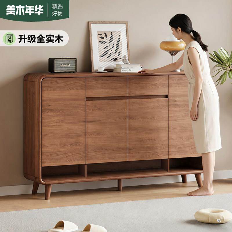 实木鞋柜家用门口大容量入户玄关柜一体靠墙胡桃色新中式收纳柜子