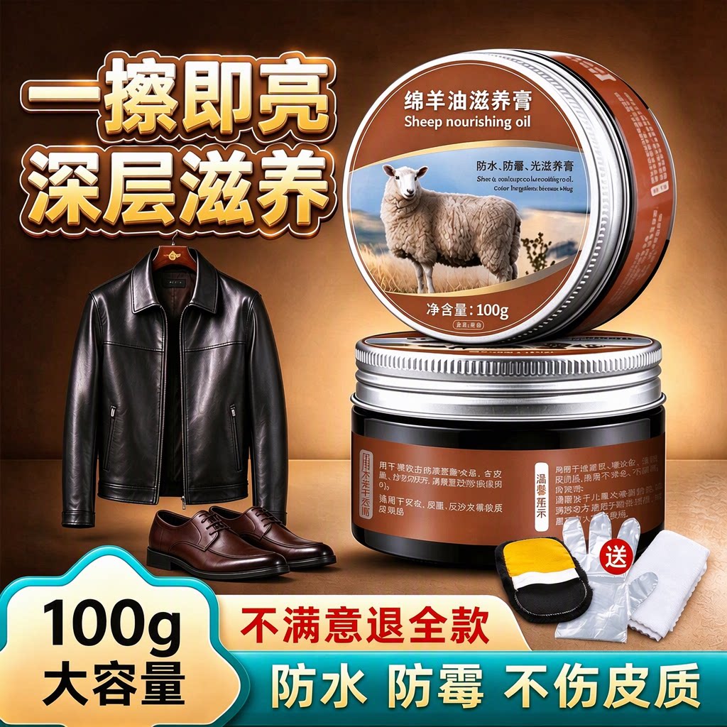 绵羊油皮鞋油黑色皮衣护理真皮保养油皮革具翻新防水100g旗舰店
