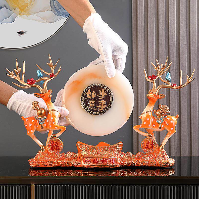 流沙画摆件家用高档客厅玄关树脂工艺品创意欧式招财鹿装饰品摆设