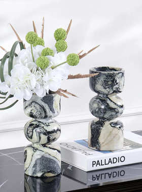 烛台器客厅样板房茶几新家居饰品石花摆件中式大理石大理花瓶餐桌