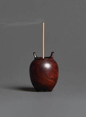 指尖小叶紫檀木双耳小香炉 插线香插香薰座 茶玩手把件木香具摆件