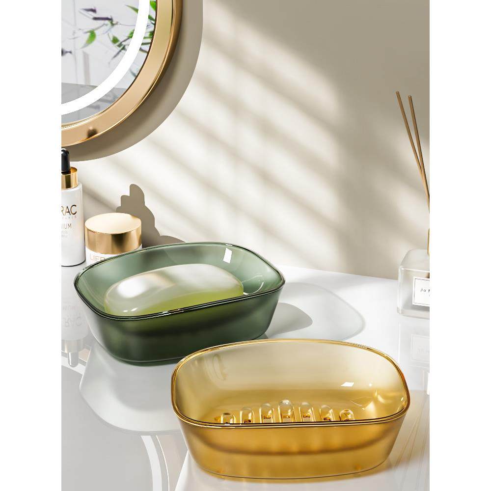 家用肥皂盒架子双层轻奢风沥水免打孔壁挂式卫生间收纳香皂盒皂碟