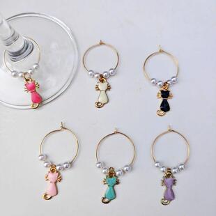 猫酒杯区分标记杯子区分标记签杯子识别餐厅酒杯装饰wine charms