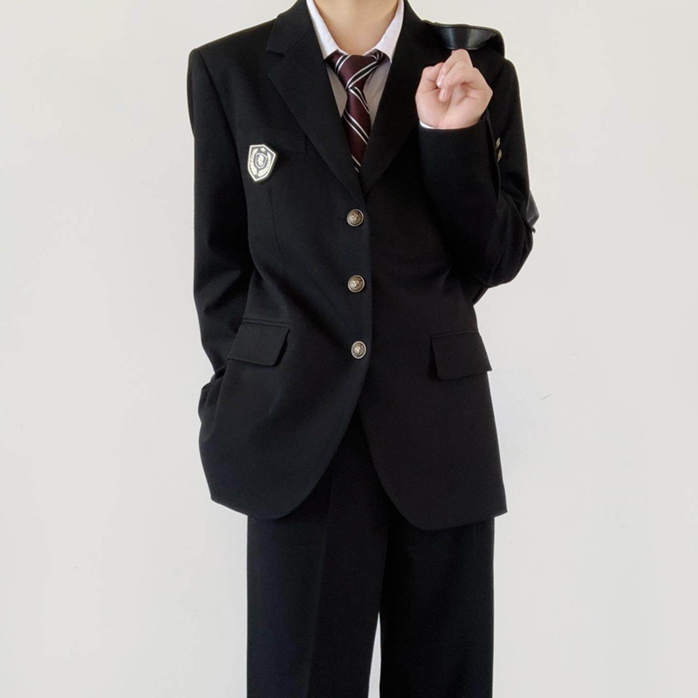 木村叔dk日系黑色西服外套男学院风宽松西装西裤子校供制服全套装