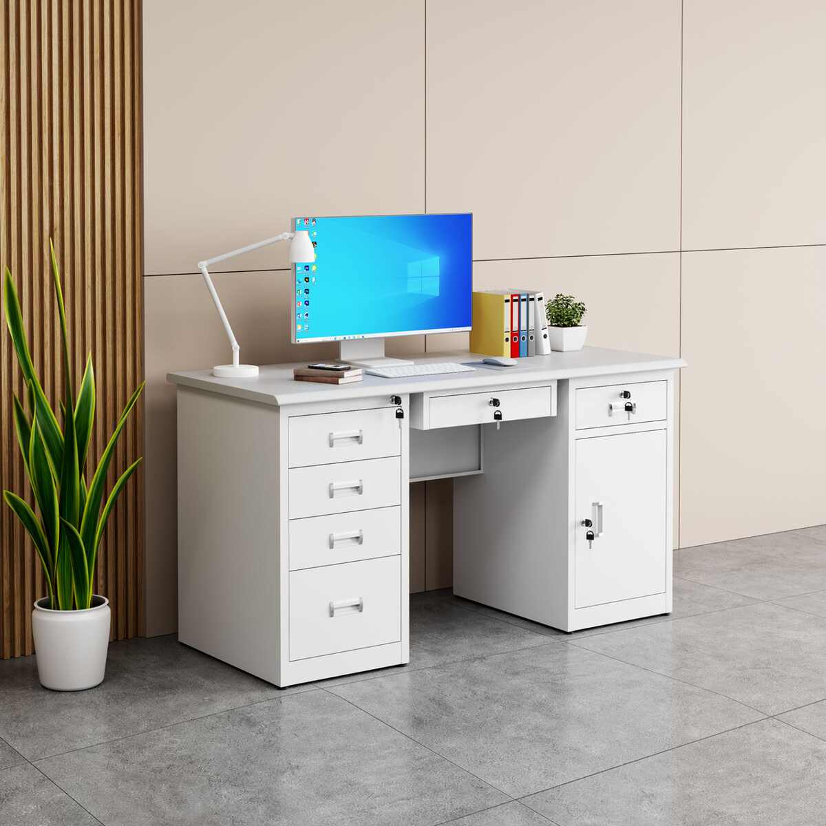 加厚钢制办公桌1.2米1.4米员工财务职员电脑桌带锁抽屉单人写字台