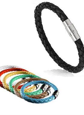 Simple Design Mens Leather Bracelet Multicolor Stainless St