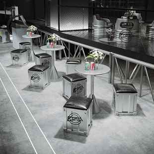 工业风奶茶店铁艺酒桌组合音餐吧桌椅咖乐啡椅厅吧圆桌桶椅商用餐