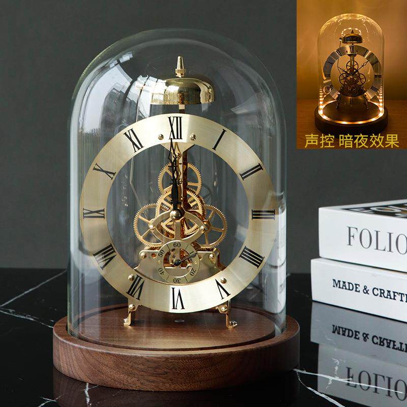 跨境新品黑胡桃实木闹钟夜光灯座钟：灵净时光机械机芯样板间