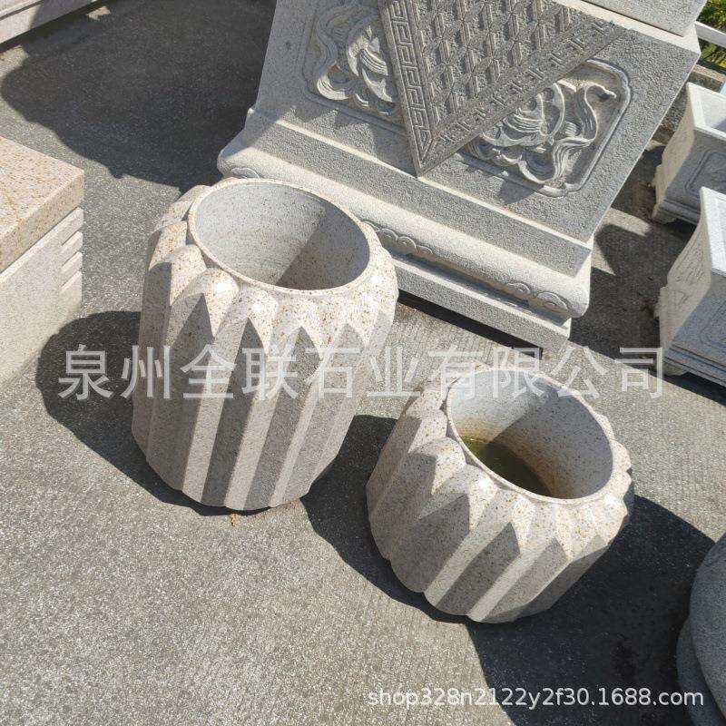 黄锈石花岗岩石雕莲花荷花种植花盆花钵庭院大理石石头水缸鱼缸