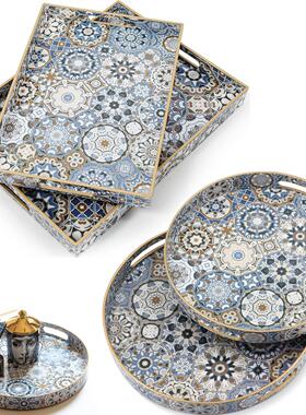 装饰托盘轻豪华波西米亚花纸正方形家庭客厅咖啡桌储存托盘圆形入