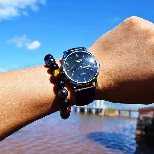 1 Natural Black Obsidian Hematite Tiger Eye Bead Bracelet Fo