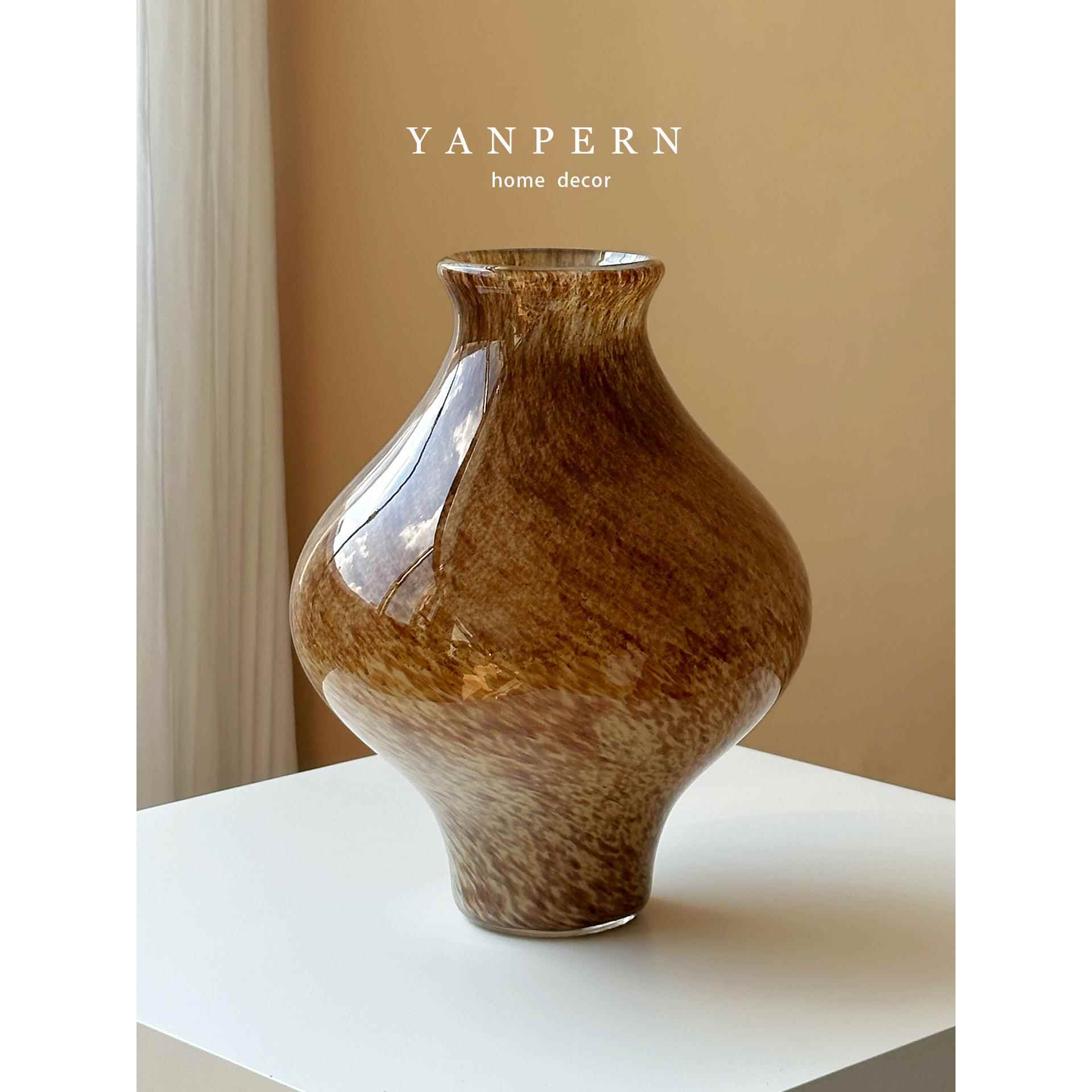 YANPERN金棕色宋代美学覆古高级小众设计师好看琉璃花瓶插花花器
