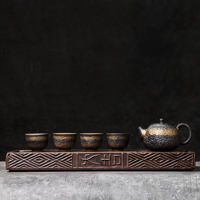 中国手工粗陶茶盘，覆古汉砖陶瓷干泡桌，功夫茶具托盘，家用储水