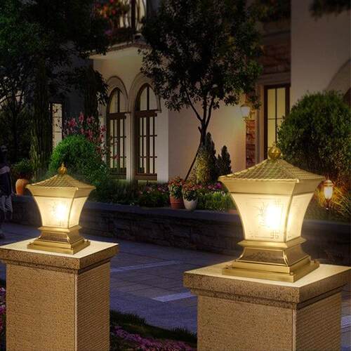 全铜欧式太阳能柱头灯庭院户外围墙大门柱子别墅花园新中式田园防