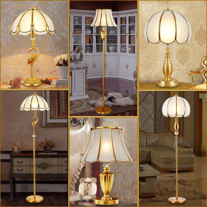 美式客厅落地灯欧式大气卧室床头全铜台灯别墅客房书房酒店台灯具